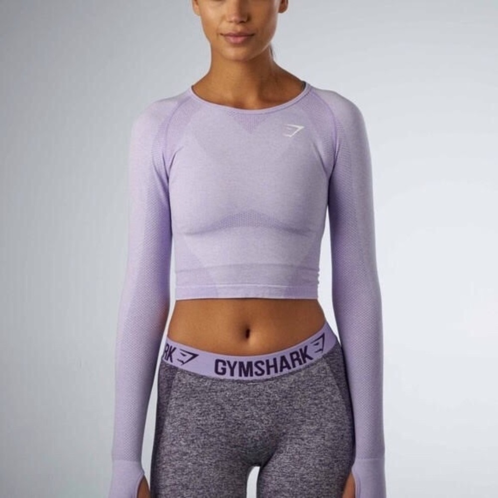 Gymshark Long Sleeve Crop Top, Lilac Lavender